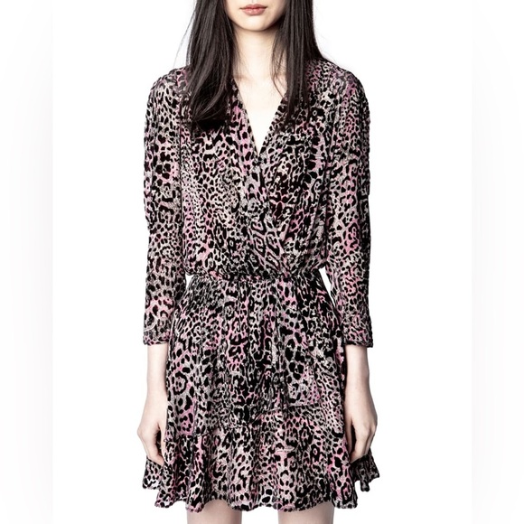 Zadig & Voltaire Rogers Mini Devore Dress Leopard Velvet Burnout $538. Size XS - Picture 1 of 9